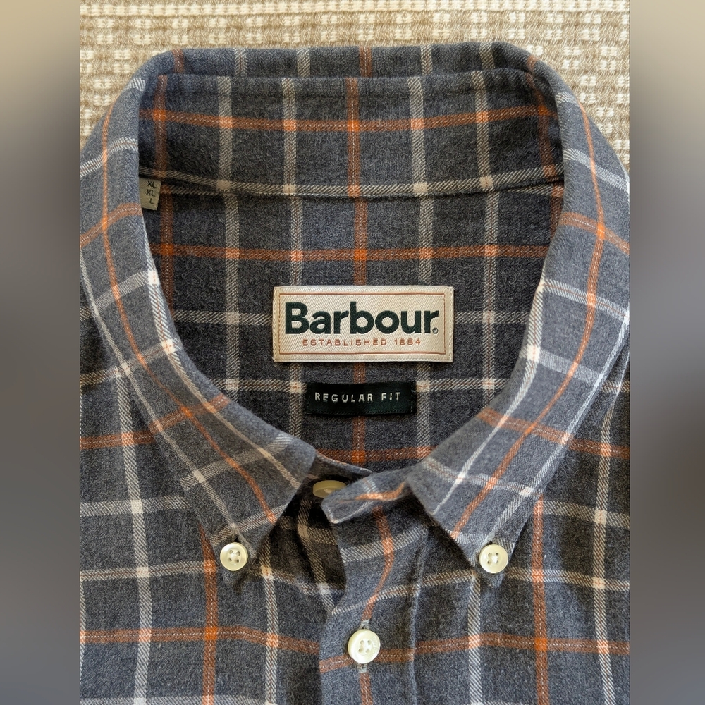 Barbour Charcoal and Orange Checkered Men's Shirt